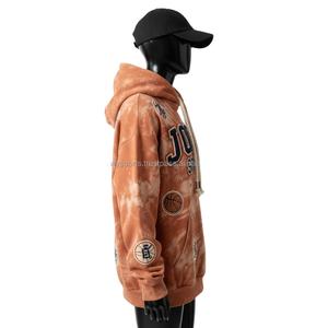 Sweat à capuche Premium pour femme, effet délavé soleil, en molleton de coton doux 320 GSM, style tie-dye marron, avec logo brodé personnalisé, coupe décontractée, lavage délavé - Product Image 3