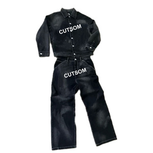 Conjunto de chaqueta vaquera y pantalones acampanados con lavado ácido de alta calidad personalizado para hombre Trajes de hip hop de dos piezas vintage - Product Image 3