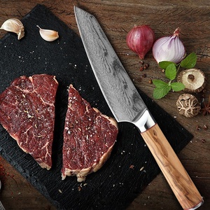 Venta al por mayor, pedidos a granel personalizados, servicio OEM ODM, cuchillo de Chef de cocina japonés profesional, cuchillo afilado de Chef de Damasco, hoja fija - Product Image 4