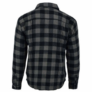 Chemise de protection moto pour homme à carreaux gris et noir avec bouton à l'avant et deux poches poitrine pour plus de sécurité - Product Image 3