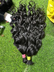 Cheveux humains vierges indiens naturels ondulés Remy 24 pouces Extensions de qualité supérieure Double trame naturelle Noir toutes les couleurs pour perruques - Product Image 2