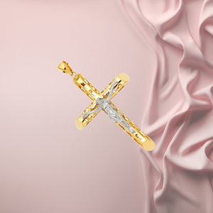 Colgante de crucifijo religioso grande de lujo de diseñador 14K amarillo dos tonos chapado en oro estilo de moda encanto Cristiano para Niños - Product Image 4