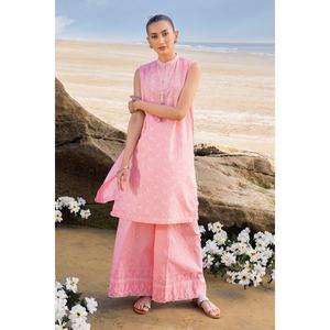 Conjunto de Traje Jacquard Color Durazno y Beige para Mujer, 2 Piezas, Sin Coser, Atuendo Moderno - Product Image 3