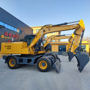 Excavatrice sur pneus, machine de construction routière robuste, cabine fermée haute visibilité - Product Image 2