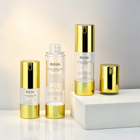 Botol Pompa Airless Isi Ulang Plastik Mewah 15ml 30ml 50ml Warna Emas untuk Perawatan Kulit, Lotion Tubuh, Foundation, Krim Mata, Cocok untuk Perjalanan