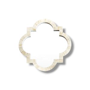 Miroir mural artisanal en os incrusté de motifs à quatre feuilles, style marocain, miroir décoratif pour salle de bain, salon et décoration intérieure - Product Image 2