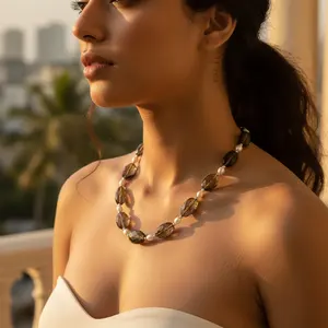 Collar de Cuentas con Forma de Bola, Estilo Bohemio, para Mujer, con Cuarzo Ahumado y Perla, con Motivo Religioso Numérico, Material de Aleación de Jade, para Regalo - Product Image 2