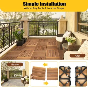 36pcs Modern 12''x12'' <b>Interlocking</b> Wood Deck Patio <b>Tiles</b> Acacia <b>Flooring</b> Pavers for Outdoor Basement Garden Exterior 18mm Thick - Product Image 1