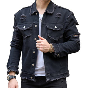 Custom High Quality Streetwear Men Blank Long Sleeve Wash Denim Coat <b>Vintage</b> Distressed Ripped <b>Jackets</b> - Product Image 1