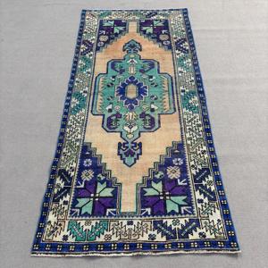 Alfombra de 3.7x7.6 pies, Alfombra Turca Vintage, Alfombra de Lana Azul - Product Image 1