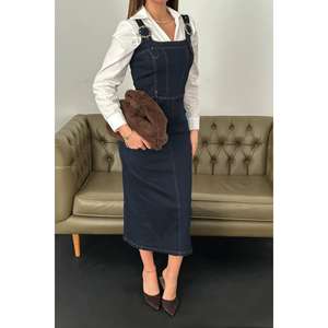 Colección al por Mayor de Vestidos de Mezclilla Gruesa con Lycra Azul para Mujer - Product Image 2