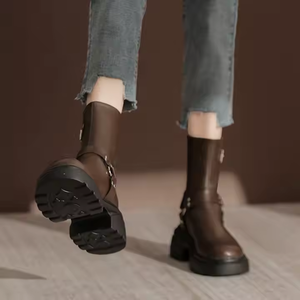 Giày Martin nữ, giày nữ <span class=keywords><strong>2025</strong></span>, giày đi bộ mùa đông mới, mũi tròn, gót dày, chất liệu da - Product Image 4