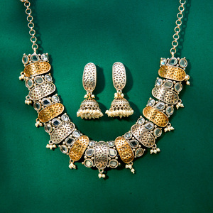 Buy Online Export Quality Oxidised German Silver <b>Necklace</b> Set With 2 Tone Plating Wholesale Rate - Product Image 4