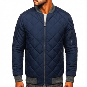 New Arrival <b>Men's</b> Stylish <b>Long</b> Sleeve Stand Collar Bomber <b>Jacket</b> Streetwear Plain Color Winter OEM Service Customized Front - Product Image 1