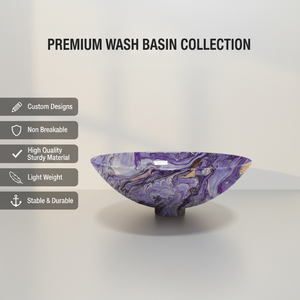 Blue Liquid Marbling Round Metal Vessel Sink Luxury Royal <b>Vanity</b> <b>Table</b> Top Hand Wash Art Basin Bathroom Hotel Supplier Factory - Product Image 4