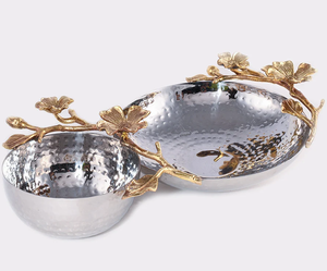 Bol à salade en acier inoxydable de conception attrayante conception supérieure pure tige de conception en laiton et bol martelé de fleur - Product Image 1