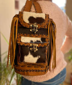 Nouveaux vrais cheveux faits à la main sur cacher fourrure sacs à dos en cuir rétro véritable cuir de vachette naturel Vintage unisexe décontracté travail sacs à dos - Product Image 5