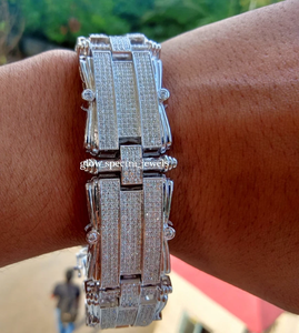 Men's 12 Ct Round Cut Real Moissanite Link <b>Bracelet</b> 14K <b>White</b> Gold Plated Silver Luxurious Moissanite Diamond <b>Bracelets</b> - Product Image 2