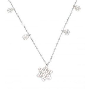 925 Sterling Silver Snowflake Lucky Charm <b>Necklace</b> with White Stone White Crystal <b>Necklaces</b> - Product Image 1