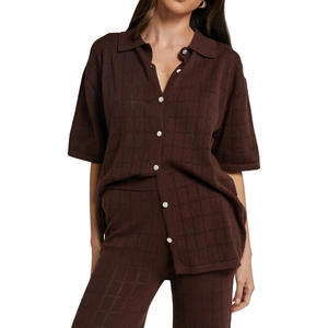 Femmes Blouses Chemises Tricot Bouton Chemise Tricoté D'été Blouse Casual Tops À Manches Courtes Blouse Femmes En Gros Fournisseur De Vêtements - Product Image 1