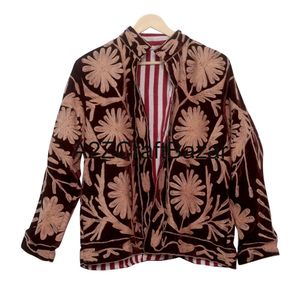 Handmade Boho Style Indian Cotton Suzani Jacket <b>Quilted</b> Coat Kimono Robe Handmade Floral Embroidery Winter Wear - Product Image 6