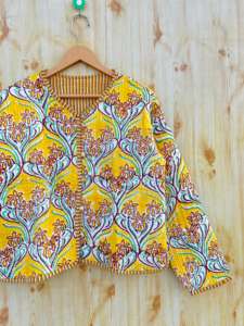 Main indienne bloc imprimé motif floral Jersey coton matelassé réversible écologique femmes Style Kimono veste toutes saisons - Product Image 5