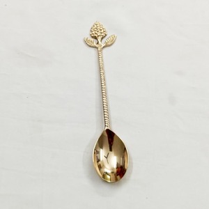 Sunflower Handle Top Serving Spoon & Fork Flatware Set Brass Stem Handle <b>Gold</b> Mirror Polished serving spoon & Fork - Product Image 6