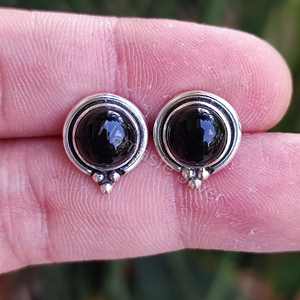 925 Sterling Silver Stud <b>Posts</b> Handmade Black Onyx Ball & Moon Stud <b>Earrings</b> July Birthstone Gift Natural Gemstone Jewelry - Product Image 1