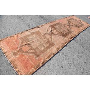 Alfombra de área grande turca Vintage 3,8 X 13.5ft Diseño de retazos marrón Material de lana Respaldo de látex Estilo Tabriz Modelo Alfombra de habitación - Product Image 2