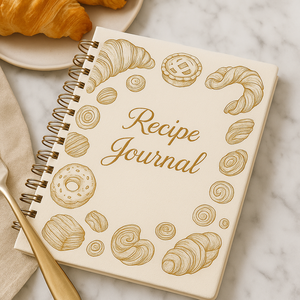 LABON Journal de recettes de pâtisserie française A5 cahier de cuisson à spirale avec couverture en feuille d'or <span class=keywords><strong>Croissant</strong></span> Donut Dessert Sketch Design - Product Image 2