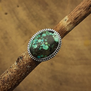 Classique et authentique Vintage tibétain Turquoise pierre précieuse solide 925 bague en argent sterling fait à la main - Product Image 5