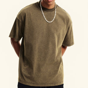 Vintage lavage à l'acide t-shirts hommes Streetwear col montant Boxy Fit surdimensionné t-shirt impression personnalisée - Product Image 3