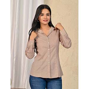 Camisa de Manga Larga para Mujer, Gris, de Algodón Estampado, con Logotipo Bordado, Tejido de Popelina de Seda, Talla XL, Formal, de Oficina, para Otoño - Product Image 5