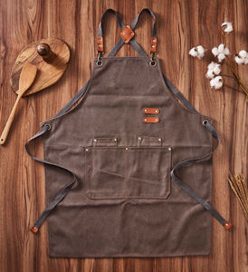 Luxury Adjustable Canvas & <b>Leather</b> <b>Aprons</b> Kitchen Accessories Chef Cooking Washable Welder BBQ <b>Apron</b> with Pockets AAA-0021D - Product Image 5