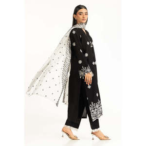 Conjunto de 3 Piezas Bordado Schiffli Negro para Mujer, Ropa de Exterior Premium, Cómoda y Elegante - Product Image 5