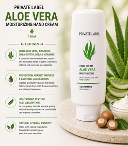 Crema de Manos de Aloe Vera de Marca Privada 150ml OEM |   Crema de Manos Hidratante y Reparadora para Piel Seca de Rápida Absorción |   España UE - Product Image 2