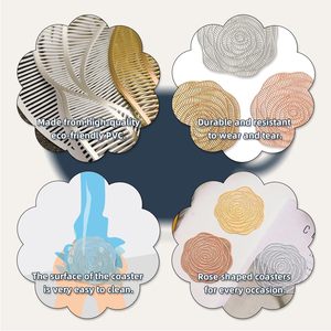 Posavasos Huecos con Diseño de Rosa, Posavasos de PVC con Flores, Protectores de Vasos, Elegantes Posavasos Decorativos para Mesa, Adornos para el Hogar y Festividades - Product Image 2