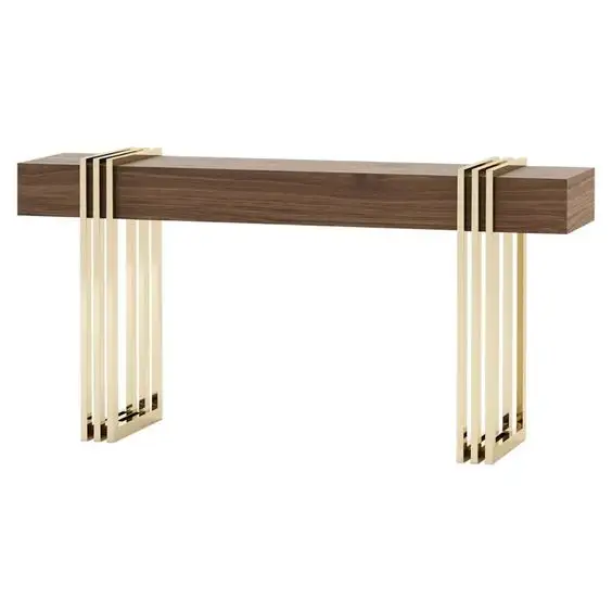 Hot Selling Handcrafted entrance corridor contemporary Wood gold console table Bone Inlay Furniture Walnut colour Console Table