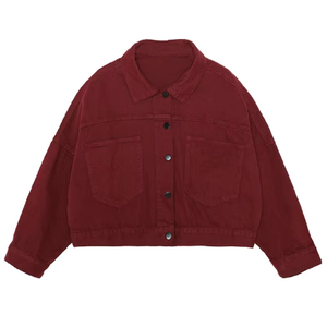 2025 chaqueta vaquera corta versión coreana para mujer primavera y otoño nueva chaqueta de vaquero de trabajo de manga larga informal holgada roja a la moda - Product Image 3