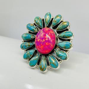 แหวนออโรร่าโอปอลและเทอร์คอยส์แหวนแฟชั่นแหวนแต่งงานแหวนหมั้นแหวนดีไซน์925แหวนเงินสเตอร์ลิง - Product Image 2