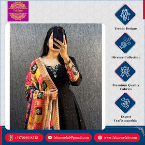 ชุดเดรสยาวแบบอานาร์กาลีผ้าวิสโคสจอร์เจตต์ แขนยาว ปักลายสไตล์อินเดีย คุณภาพพรีเมียม งานฝีมือประณีต พร้อมผ้าคลุมไหล่ - Product Image 4