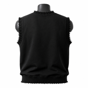 Camiseta sin mangas de punto negra para hombre con estampado gráfico blanco, cuello redondo y ribete de encaje estilo urbano - Product Image 2