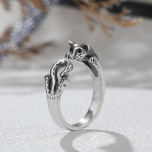 Bague ouverte réglable Jeulia en argent sterling plaqué or rose pour les amoureux des chats - Product Image 5