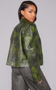 เสื้อแจ็กเก็ตหนังขี่มอเตอร์ไซค์ของผู้หญิงเสื้อโค้ทสั้นสีตัดกันกลิ่นเผ็ดไซส์ใหญ่พิเศษสไตล์อเมริกันวินเทจ - Product Image 3