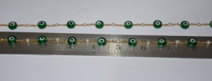 Magnifique chaîne de perles œil-de-tigre vertes de 4 mm, chaîne de chapelet en fil plaqué or, faite à la main, pour la fabrication de bijoux et bracelets - Product Image 6