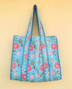 Fourre-tout matelassé fleur épaule grande capacité sac en coton sac à provisions écologique sac cadeau - Product Image 5