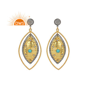 Mejor Venta de plata esterlina chapada en oro Cz natural y Arizona turquesa piedra preciosa colgante pendiente Demi joyería fina para mujer - Product Image 1