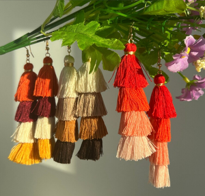 Premium Quality Layered Tassel Dangle <b>Earrings</b>, Pine Shale Tassel <b>Earrings</b> - Product Image 1