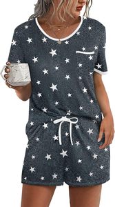 Ensemble de pyjama 2 pièces pour femmes à manches courtes hauts de salon Shorts vêtements de nuit doux poche poitrine 95% Polyester 5% Spandex Sexy solide - Product Image 2
