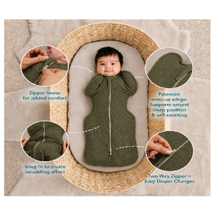Ergonomic Hippo Baby Swaddle Dark Olive Hip Healthy Baby Sleep Sack Arms Up Design Premium Cotton <b>Comfort</b> - Product Image 5